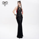 DEVIL FASHION Women's Punk Rivets Strap Chain Halterneck Dress