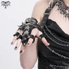 DEVIL FASHION Women's Punk Skull Studded Faux Leather Half-finger Bracelet