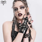 DEVIL FASHION Women's Punk Skull Studded Faux Leather Half-finger Bracelet