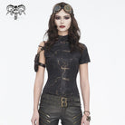 DEVIL FASHION Women's Punk Spaghetti Straps Buckle Short Sleeved Tee