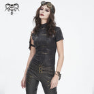 DEVIL FASHION Women's Punk Spaghetti Straps Buckle Short Sleeved Tee
