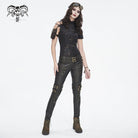 DEVIL FASHION Women's Punk Spaghetti Straps Buckle Short Sleeved Tee