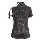 DEVIL FASHION Women's Punk Spaghetti Straps Buckle Short Sleeved Tee