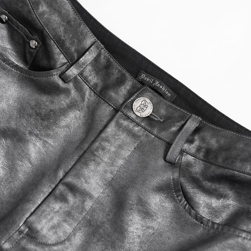 DEVIL FASHION Women's Punk Spike-Detailed Straps Ripped Flare Pants