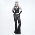 DEVIL FASHION Women's Punk Spike-Detailed Straps Ripped Flare Pants