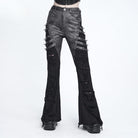 DEVIL FASHION Women's Punk Spike-Detailed Straps Ripped Flare Pants
