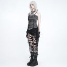 DEVIL FASHION Women's Punk Spiked Chained Asymmetric Tank Top