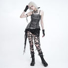 DEVIL FASHION Women's Punk Spiked Chained Asymmetric Tank Top