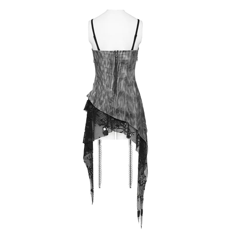 DEVIL FASHION Women's Punk Spiked Chained Asymmetric Tank Top