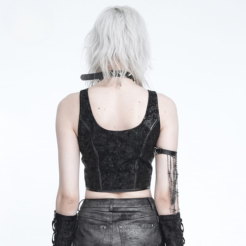 DEVIL FASHION Women's Punk Spiked Front Zipper Bustier