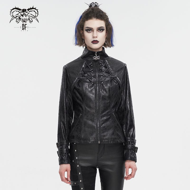 Women's Gothic Faux Leather Jackets With Chains – Punk Design