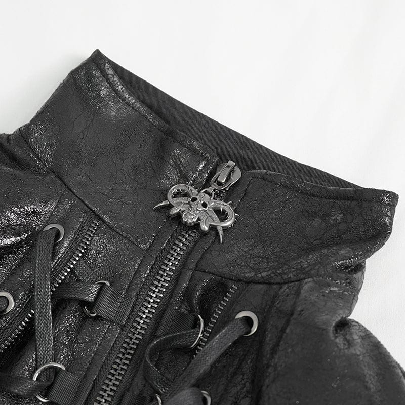 DEVIL FASHION Women's Punk Stand Collar Crackled Buckle Jacket