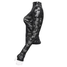 DEVIL FASHION Women's Punk Stand Collar Studded Mesh Shirt