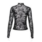 DEVIL FASHION Women's Punk Stand Collar Studded Mesh Shirt