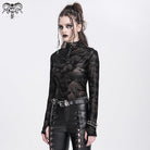 DEVIL FASHION Women's Punk Stand Collar Studded Mesh Shirt