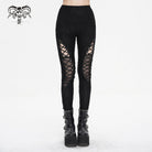 DEVIL FASHION Women's Punk Strappy Mesh Splice Ruched Leggings