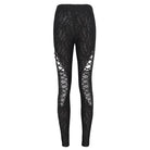 DEVIL FASHION Women's Punk Strappy Mesh Splice Ruched Leggings