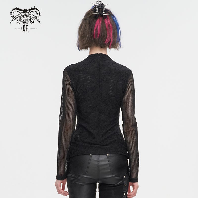 DEVIL FASHION Damen Punk-Trägershirt mit Netzstoff und Rüschen