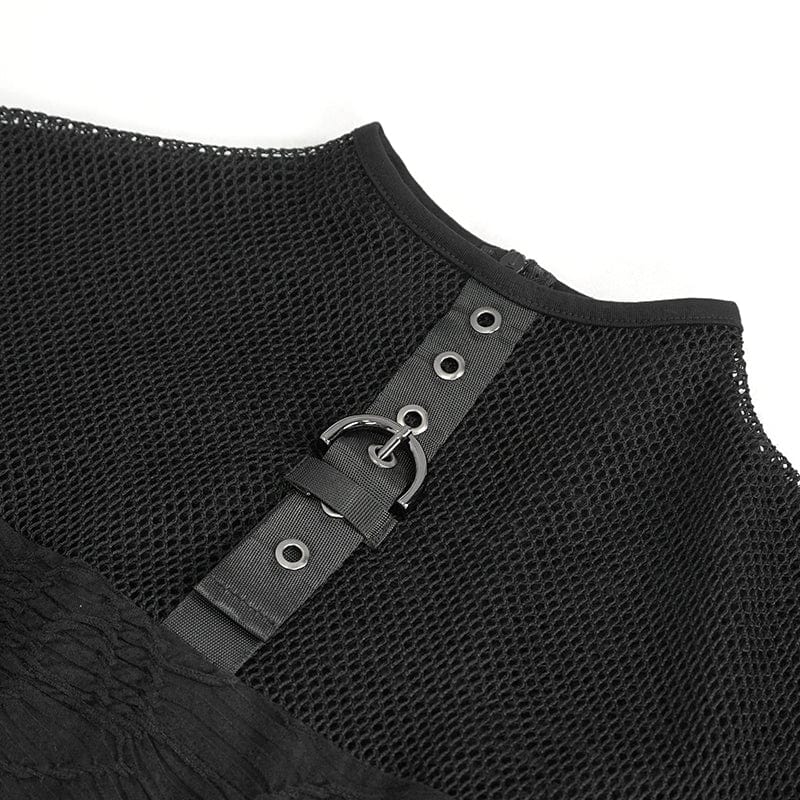 DEVIL FASHION Damen Punk-Trägershirt mit Netzstoff und Rüschen