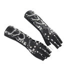 DEVIL FASHION Women's Punk Studded Chained Faux Leather Half-finger Gloves