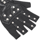 DEVIL FASHION Women's Punk Studded Chained Faux Leather Half-finger Gloves