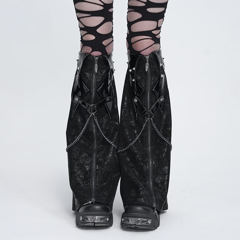 DEVIL FASHION Women's Punk Studded Chained Zipper Leg Warmers