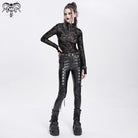 DEVIL FASHION Women's Punk Studded Lace-up Pants