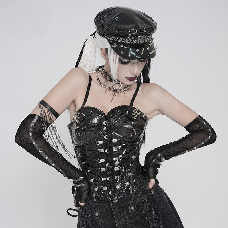 フルオーダー＋ロストチップ Women's Punk Studded Zip Lace-up Overbust Corset Black – Punk Design