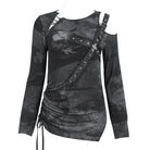 DEVIL FASHION Women's Punk Tie-dyed Cutout Long Sleeved Shirt