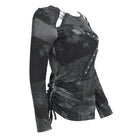 DEVIL FASHION Women's Punk Tie-dyed Cutout Long Sleeved Shirt