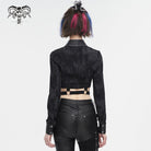 DEVIL FASHION Women's Punk Turn-down Collar Cutout Studded Shirt