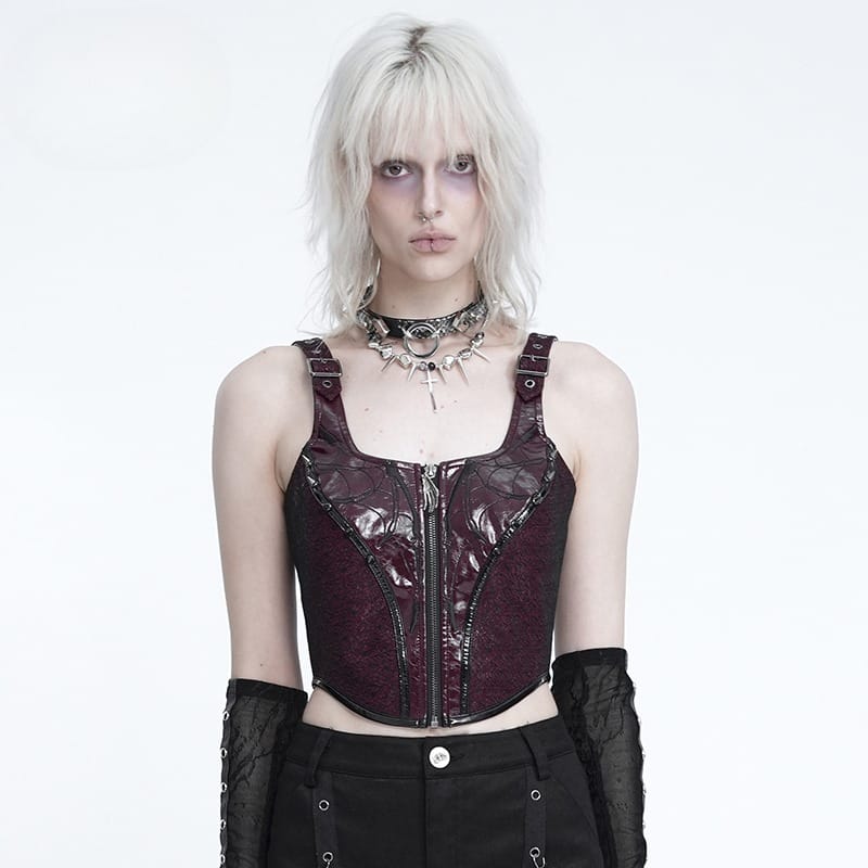 DEVIL FASHION Women's Punk Zip Front Adjustable Strap Bustier