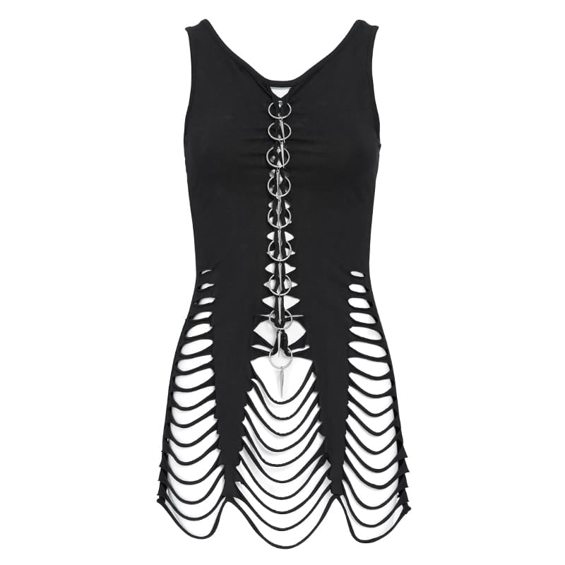 DEVIL FASHION Canotta punk corta con strappi e dettagli da donna