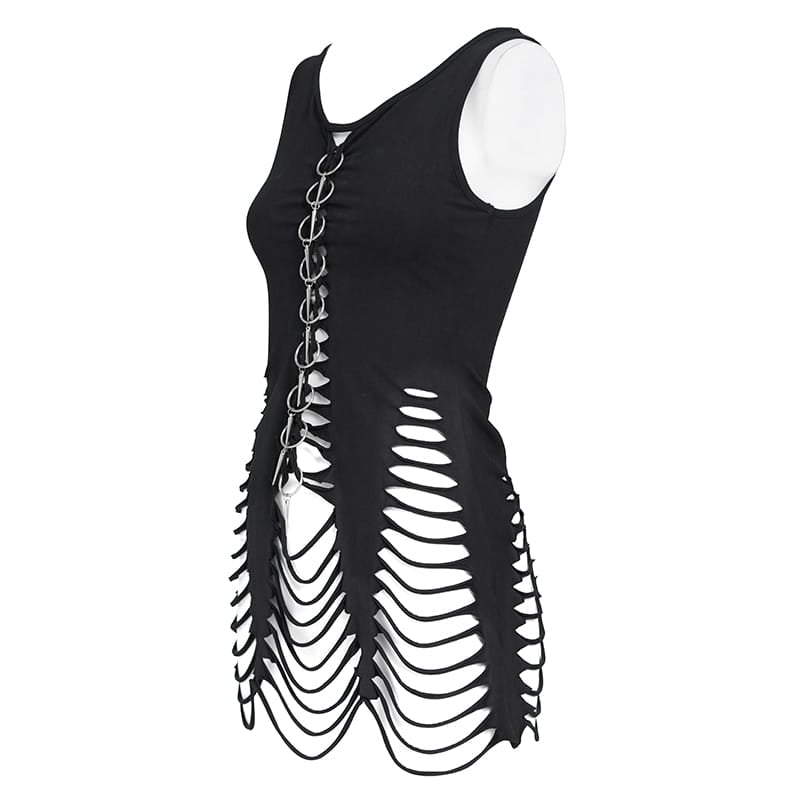DEVIL FASHION Canotta punk corta con strappi e dettagli da donna