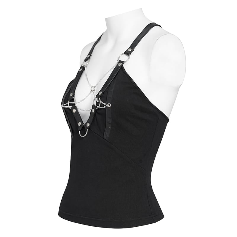 DEVIL FASHION Women's Short Strappy Punk Top