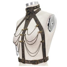 DEVIL FASHION Women's Steampunk Brown Body Harness with Brass Chain
