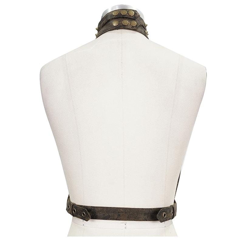 DEVIL FASHION Women's Steampunk Brown Body Harness with Brass Chain