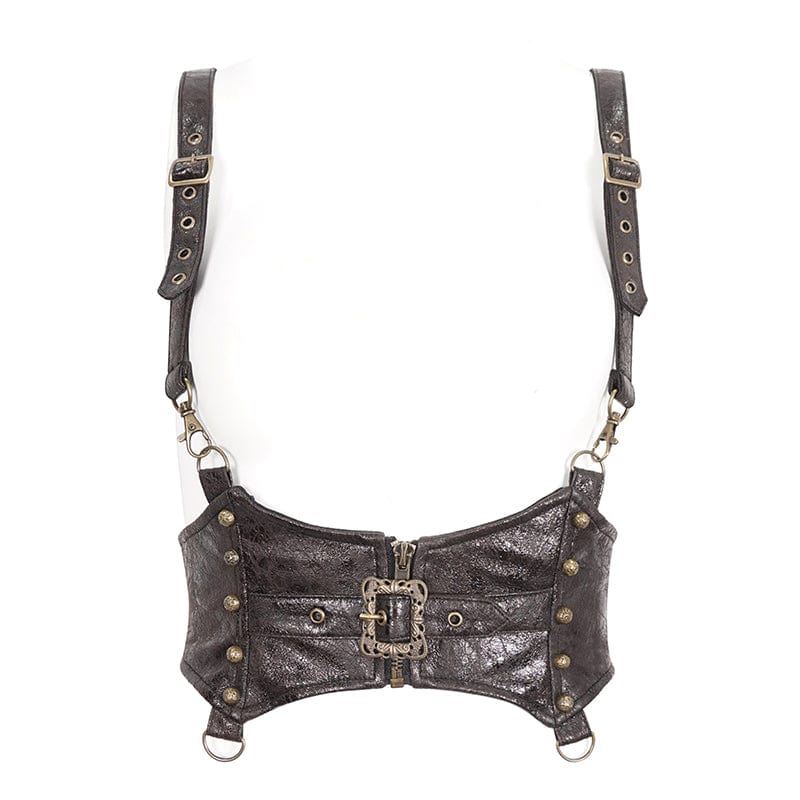 DEVIL FASHION Women's Steampunk Buckle Faux Leather Underbust Corset