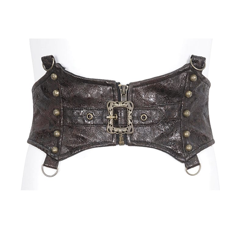 DEVIL FASHION Women's Steampunk Buckle Faux Leather Underbust Corset