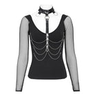 DEVIL FASHION Women's Steampunk Mesh Faux Leather Tops