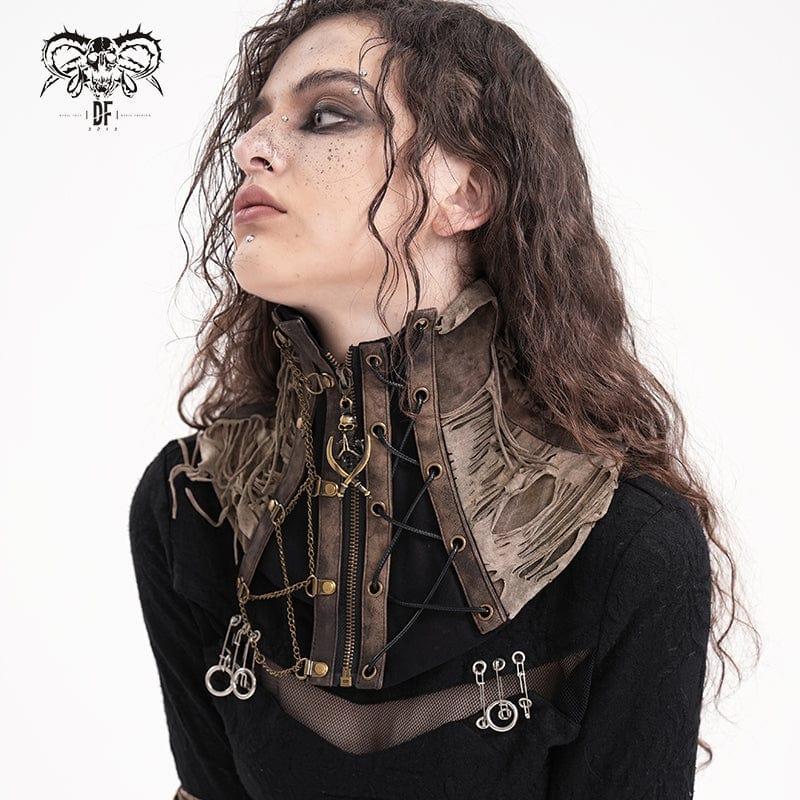 DEVIL FASHION Women's Steampunk Ripped Chain Neckwear Black-Coffee