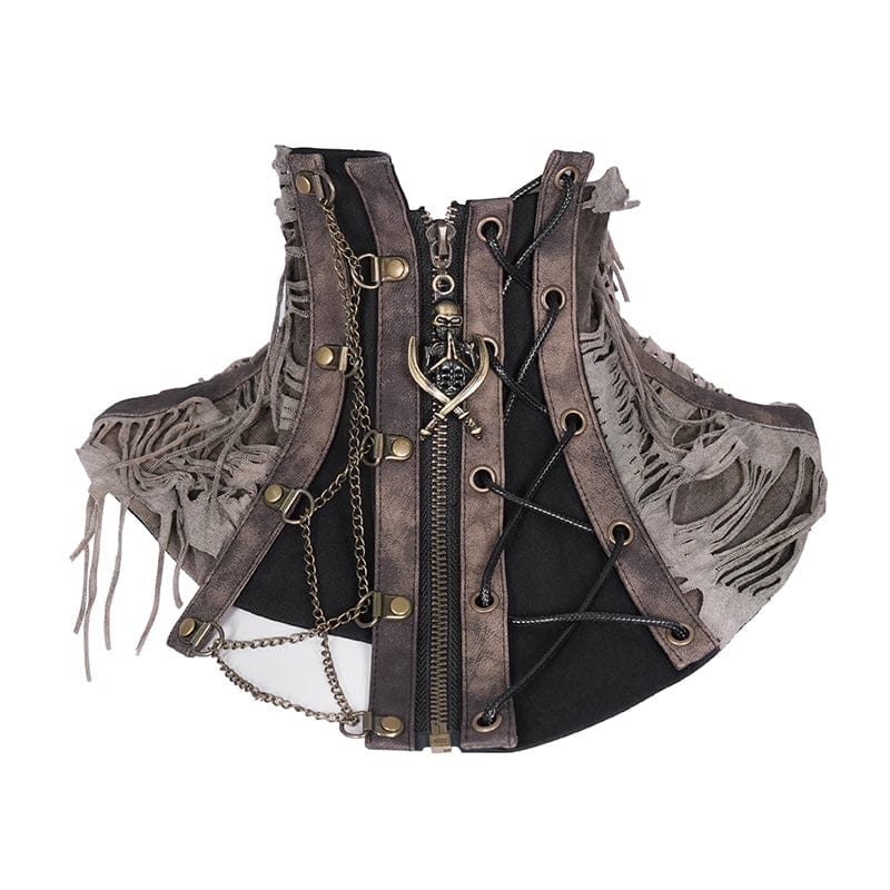 DEVIL FASHION Women's Steampunk Ripped Chain Neckwear Black-Coffee