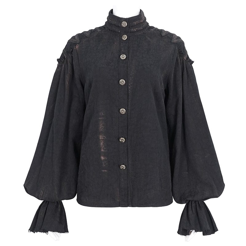 DEVIL FASHION Women's Steampunk Stand Collar Puff Sleeved Shirt