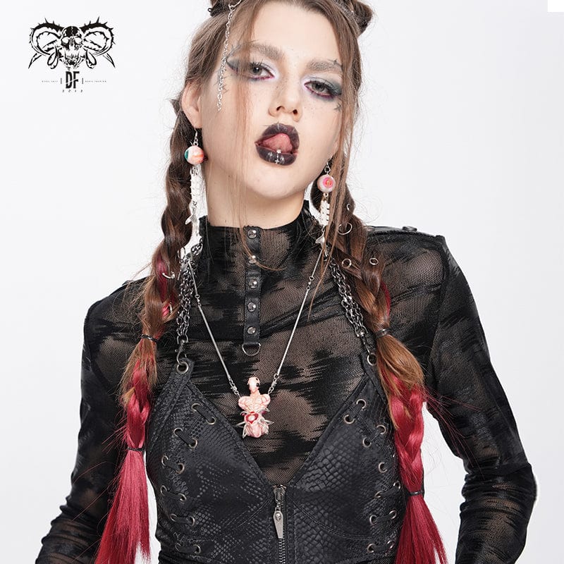 Women's Weirdcore Alien Mechanical Elements Necklace Pink – Punk