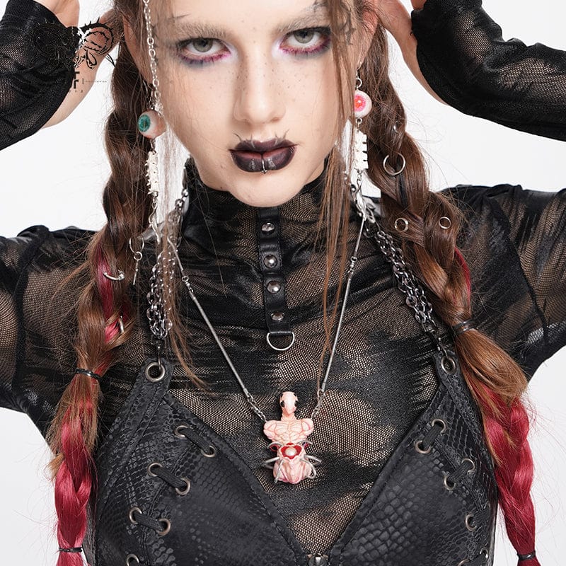 Women's Weirdcore Alien Mechanical Elements Necklace Pink – Punk