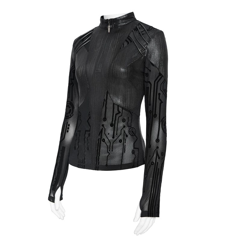 DEVILFASHION Women's Cyberpunk Circuit Board Printed Shirt