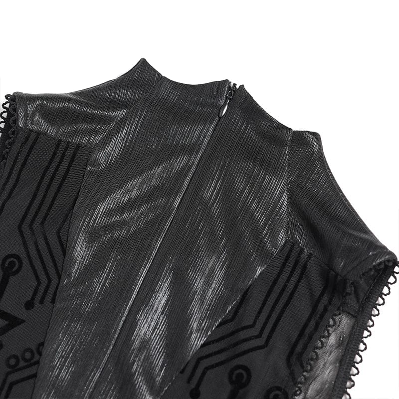 DEVILFASHION Women's Cyberpunk Circuit Board Printed Sleeveless Maxi Dress