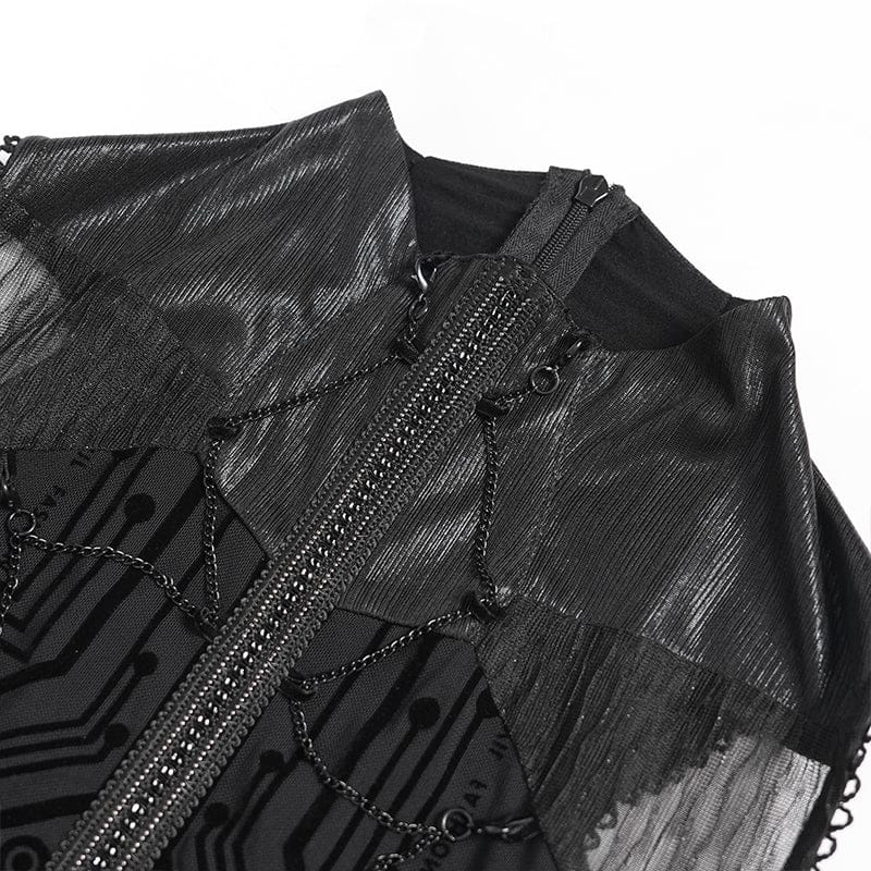 DEVILFASHION Women's Cyberpunk Circuit Board Printed Sleeveless Maxi Dress