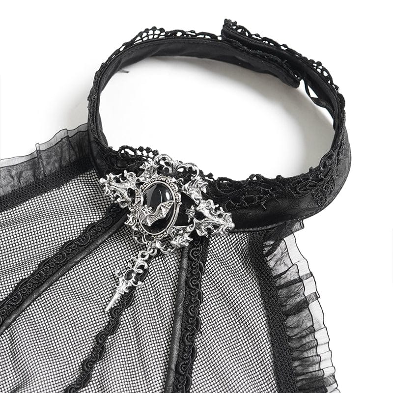 DEVILFASHION Women's Gothic Bat Spider Lace-up Halterneck Dress Black