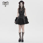 DEVILFASHION Women's Gothic Bat Spider Lace-up Halterneck Dress Black